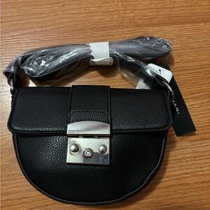 New Tahari Black Crossbody Bag with Silver Clasp